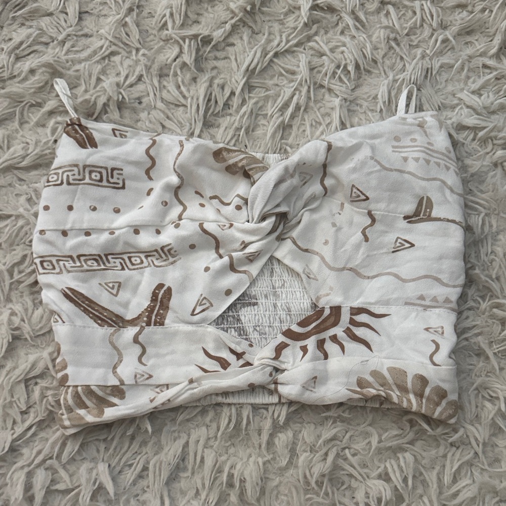 beach White & Brown Twist Front Crop Top